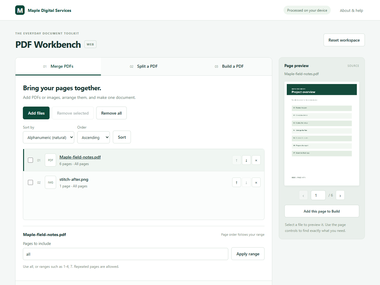 PDF Workbench showing the document workspace and page preview